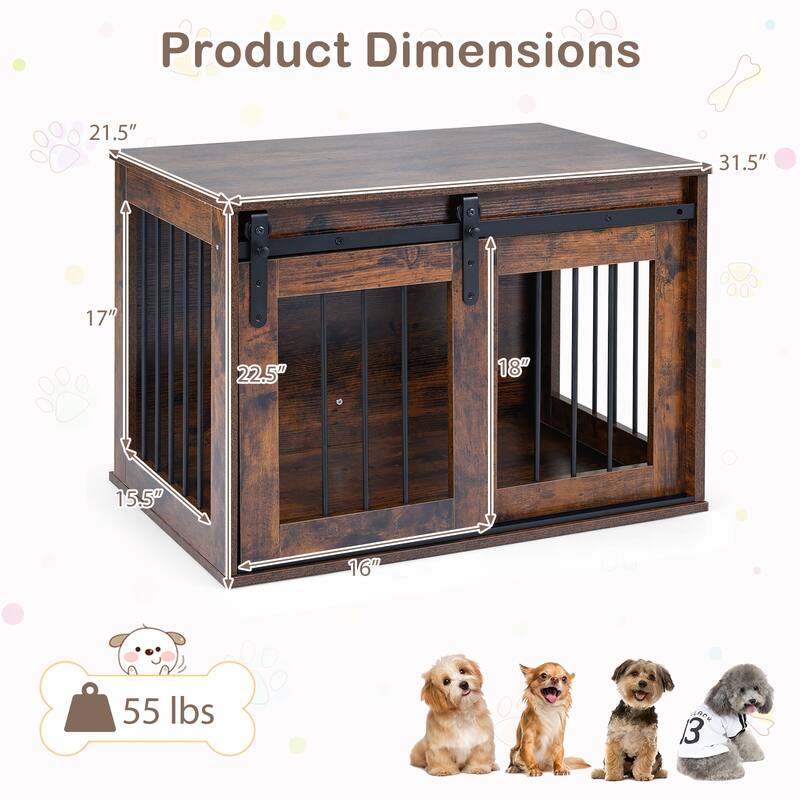 Gymax Dog Crate Furniture 31.5'' Heavy Duty Dog Kennel w/Sliding Barn