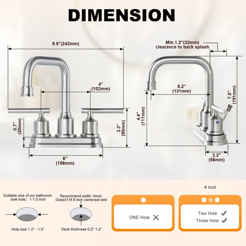 WOWOW 4 in. Centerset Double Handle Bathroom Faucet