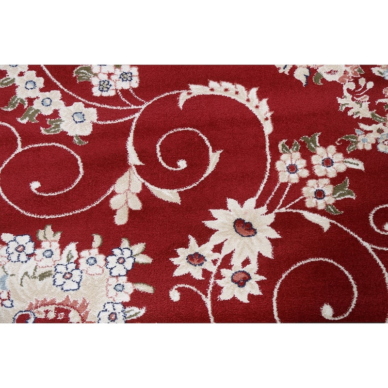Red Floral Medallion Transitional Turkish Rug Oriental Carpet