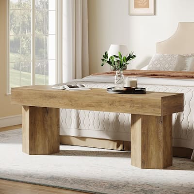 41" Farmhouse Wooden End of Bed Bench, Long Dining Seat for Bedroom, Entryway, Dining Room - 41.43" W x 11.81" D x 17.72" H