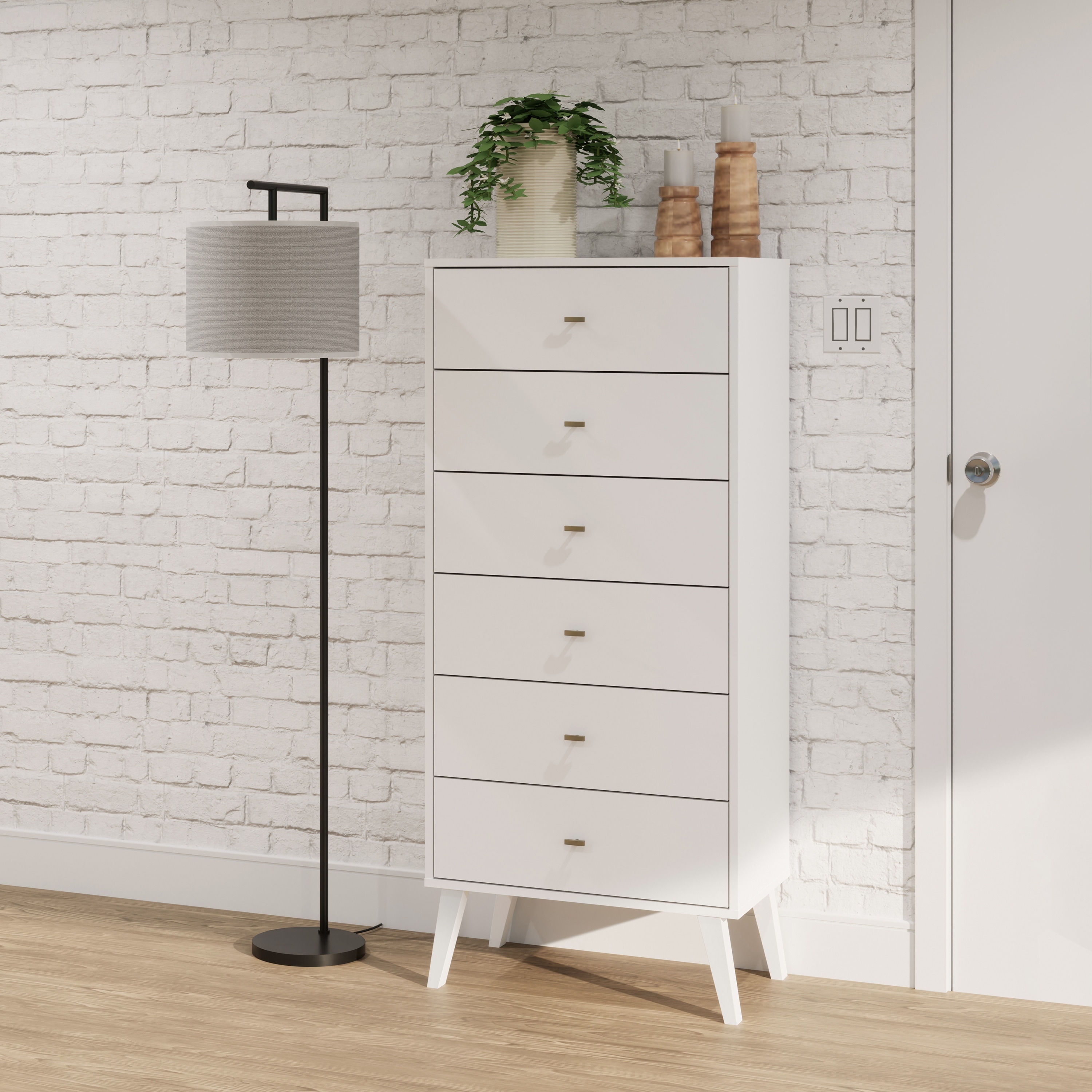 milo mid century modern dresser 6-drawer Prepac Milo Mid-Century 6 Drawer Wooden Double Dresser, 16.75" x 52.5" x  33", White