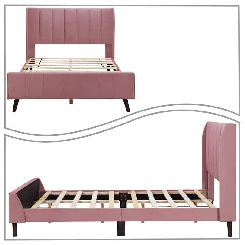 Classic Velvet Upholstered Platform Bed with Centre Support Legs