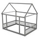 preview thumbnail 11 of 37, Kid Bed Frame Full Size Floor Wooden Bed with House Roof and Safety Guardrails