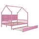 preview thumbnail 25 of 45, Wooden Full Size House Bed with Trundle,Kids Bed with Shelf, Gray