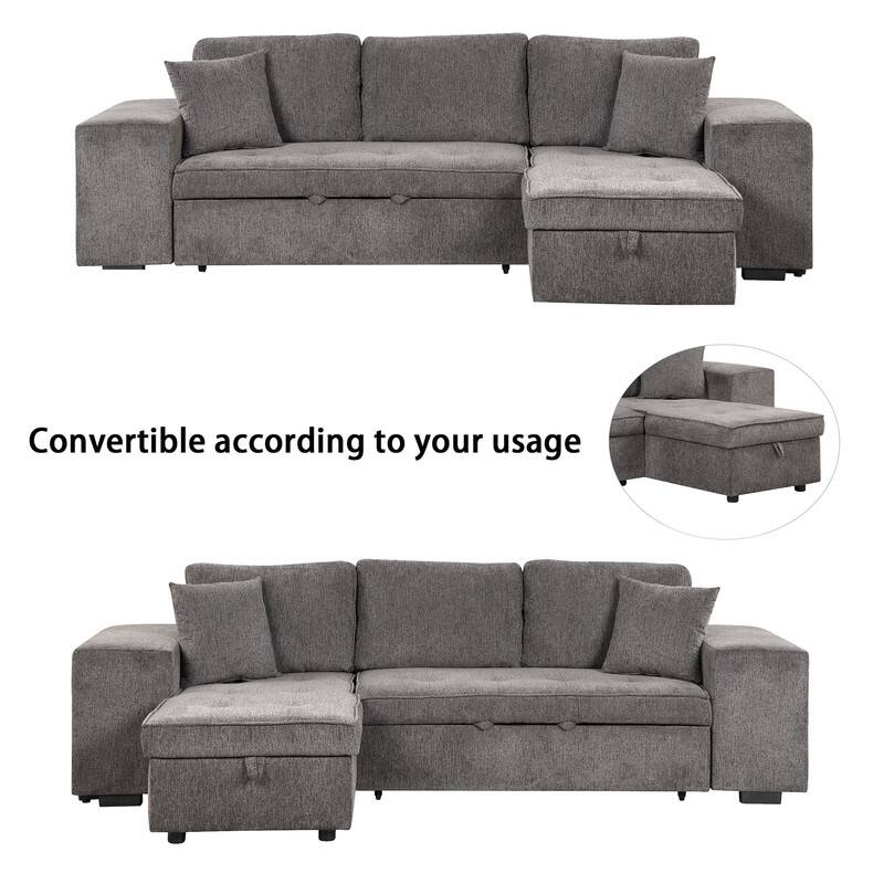 104.5" L-Shape 3 Seat Reversible Sectional Sofa Couch with Pull Out Bed, Sleeper Sofa with Storage Chaise and 2 Stools