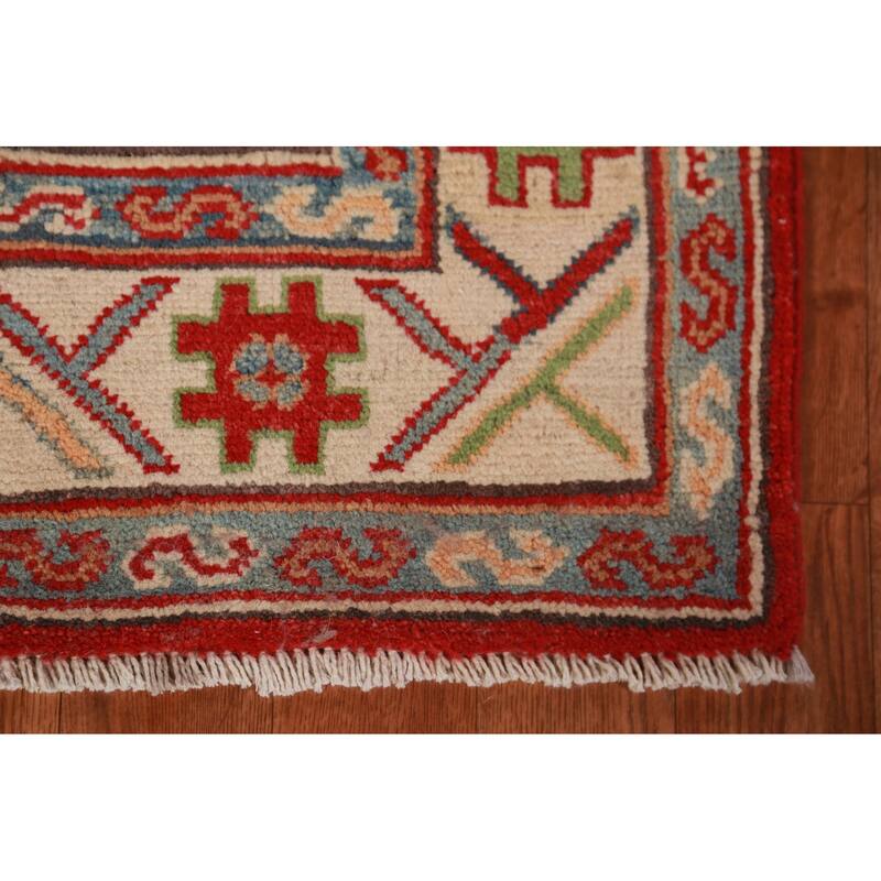 Red Kazak Foyer Rug Handmade Traditional Geometric Wool Carpet - 2'8"x 4'3"