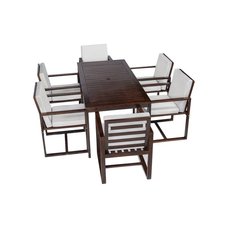 Patio Dining Table and Chair Set with Umbrella Hole and Cushions