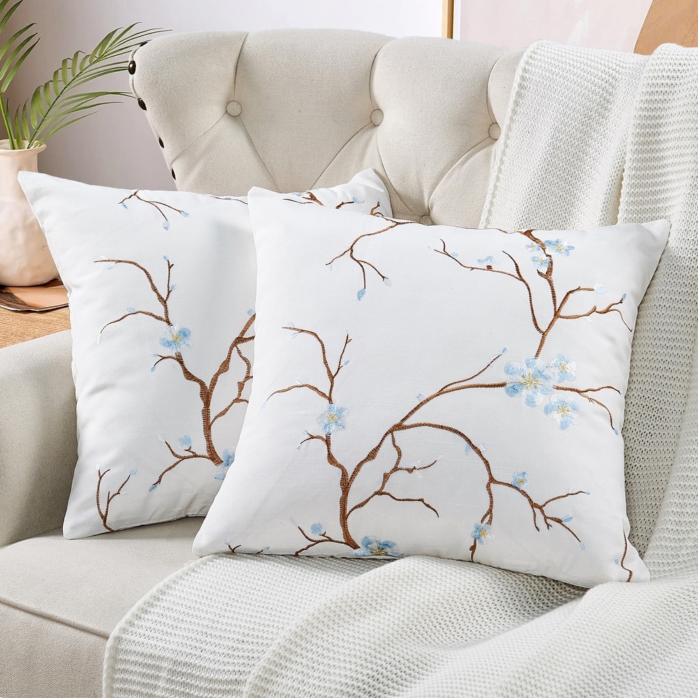 Embroidery Canvas Pillow Shell 2 Piece Set, Cherry Blossom, NO INSERT