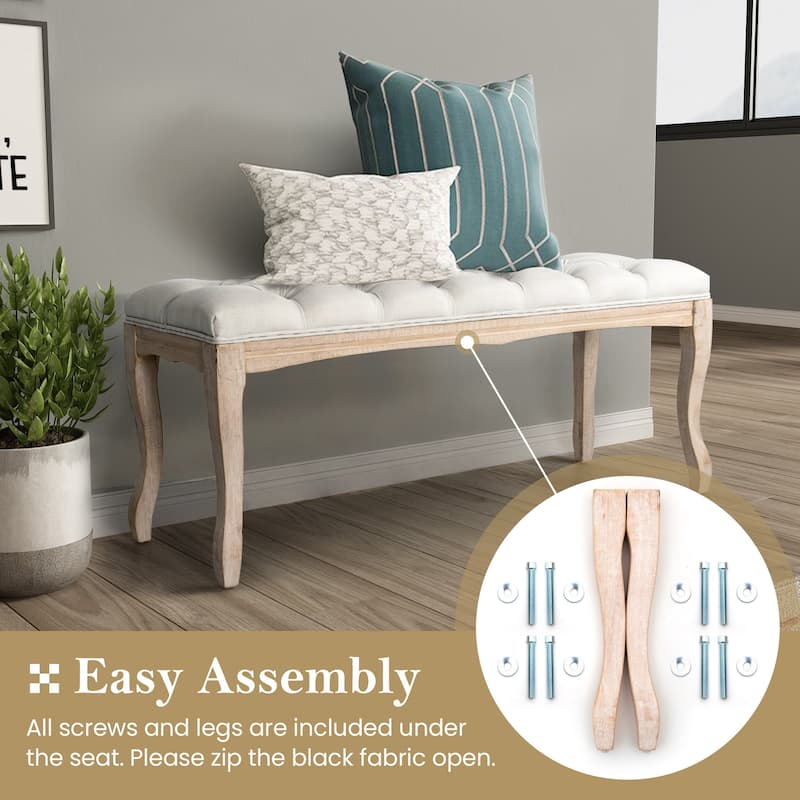 Wooden Upholstered Transitional Tufted Ottoman Bench