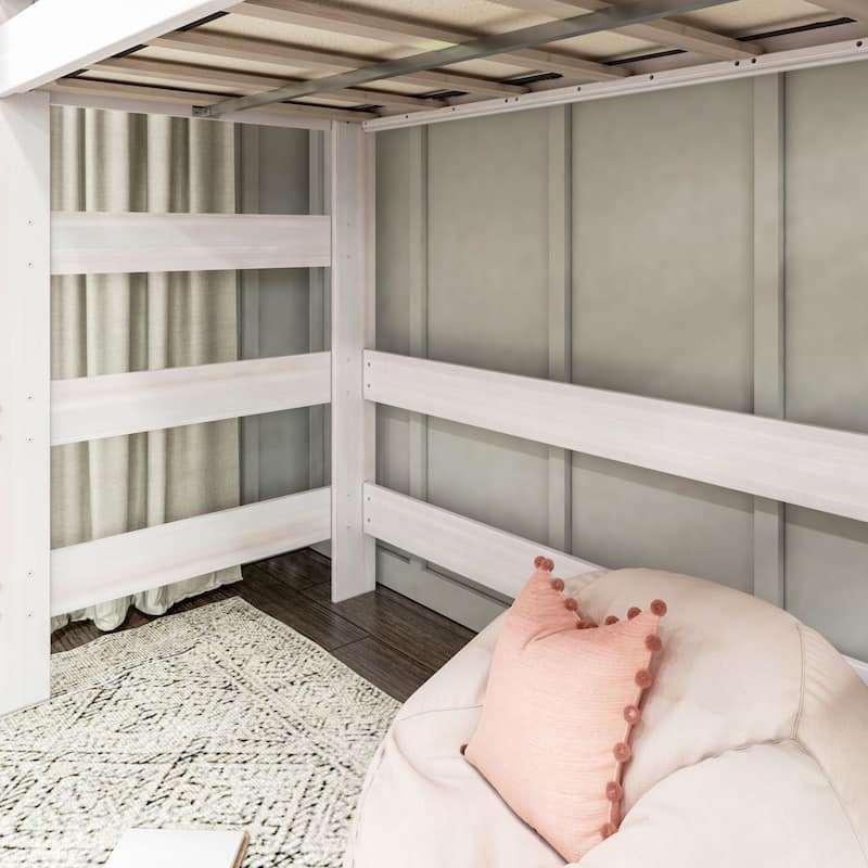 Max and Lily Farmhouse Twin-Size High Loft Bed with Desk