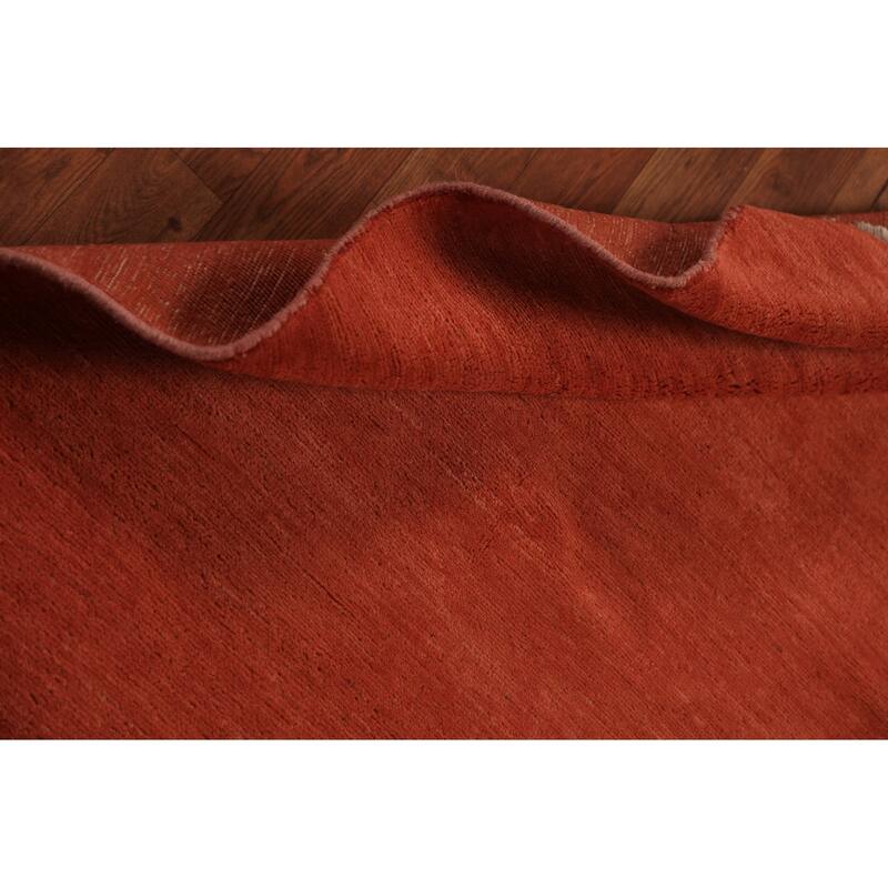 Orange Gabbeh Modern Rug Hand-Knotted Solid Wool Carpet - 3'2" x 4'11"
