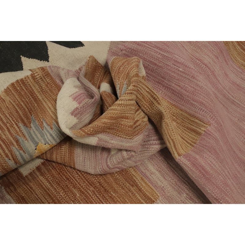 Hand Woven Oriental 100% Wool Carpet Southwestern Tribal Pink Kilim Area Rug - 12' 9'' X 9' 11''