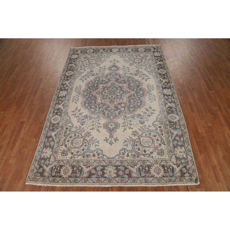 Floral Medallion Tabriz Persian Area Rug Handmade Wool Carpet - 6'7"x 9'8"