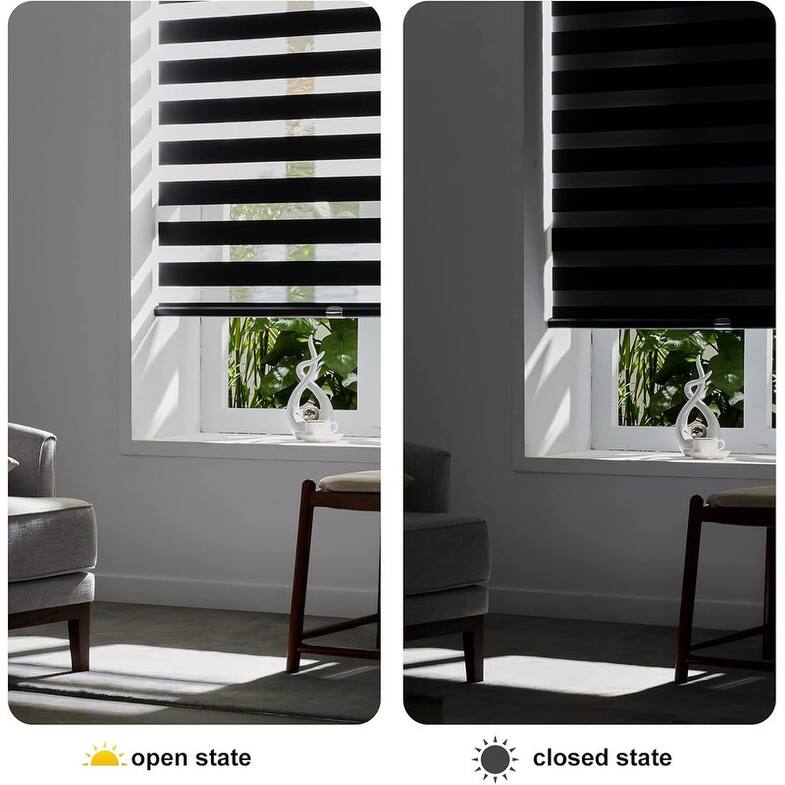 Cordless Zebra Blinds for Windows Free-Stop Roller Windows Shades - 35" W X 64" H