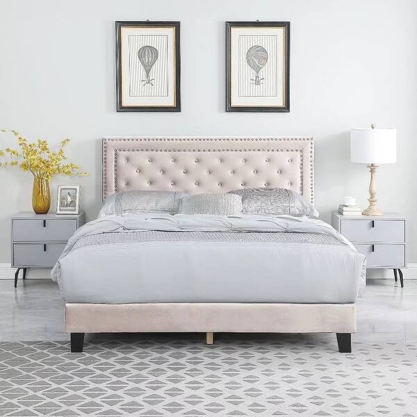 slide 1 of 18, Morden Fort Velvet Upholstered Full Tufted Bed