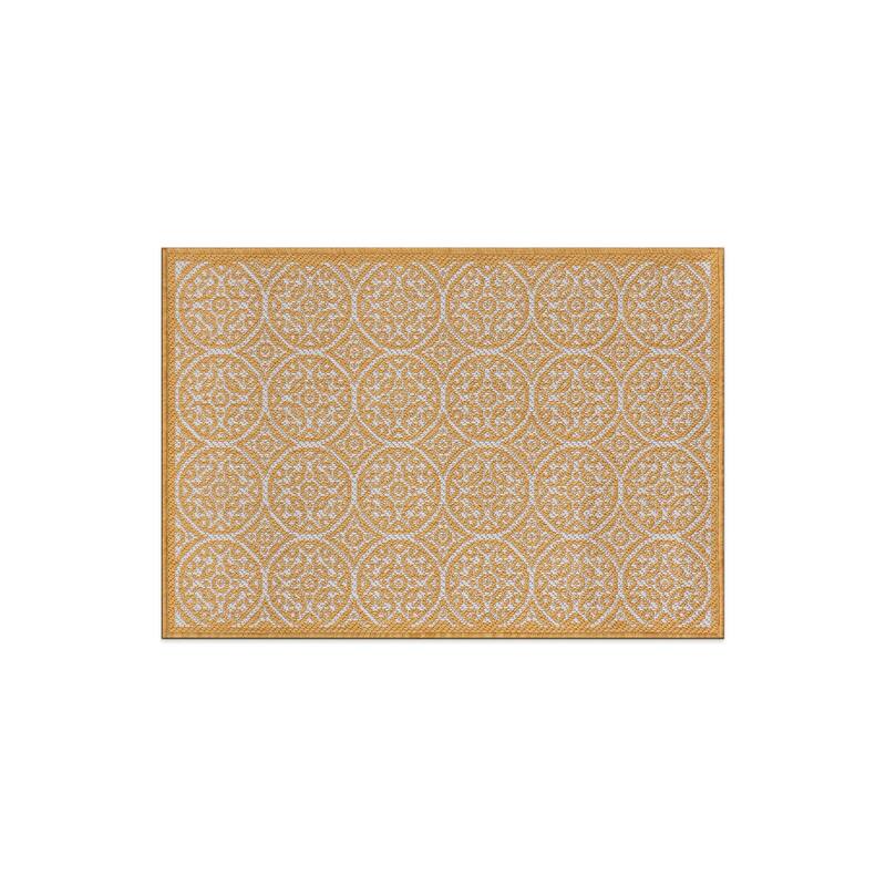 World Rug Gallery Transitional Floral Circles Textured Flat Weave Indoor/Outdoor Area Rug