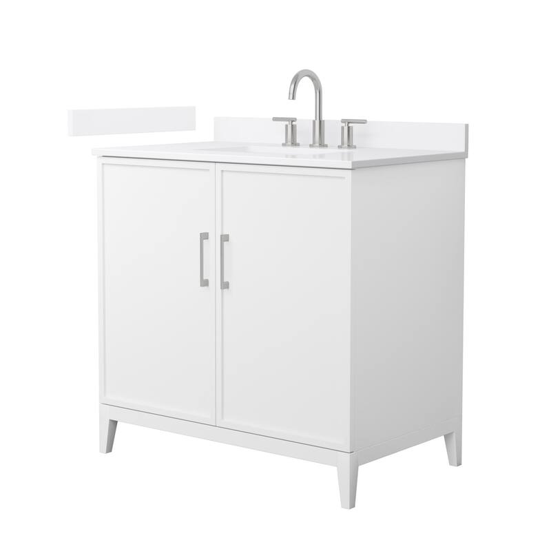 Elan 36-inch Single Vanity, 3 Hole Quartz Top - White, Nickel Trim, White Quartz Top