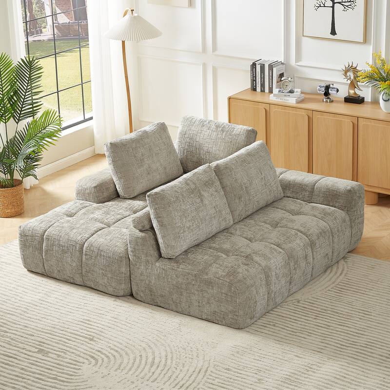 L-Shape Sectional Sofa with Chaise, Oversized Faux Fur Upholstered Sofa, Comfy Sleeper Couch for Living Room, Apartment