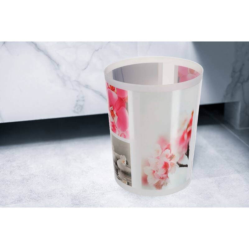 Orchid Print Plastic Trash Can Wastebasket 4.5-liters-1.2-Gal - 9.4" H x 7.8" W x 6.2" L