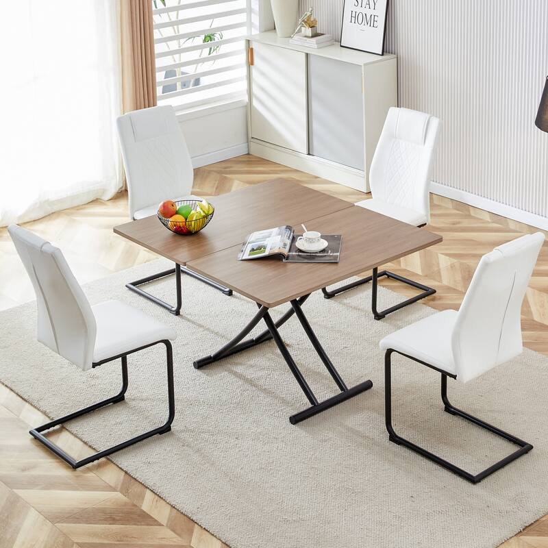 Roomfitters Multifunctional Lifting Table with Wood Grain Surface, Adjustable Coffee Dining Desk with Metal Legs, Natural