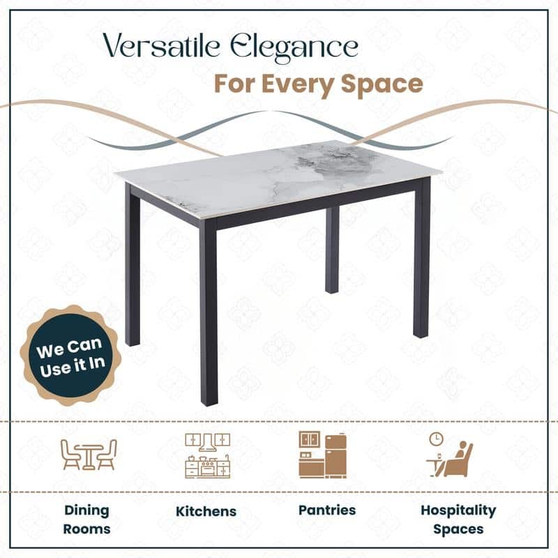 Mina Modern Sintered Stone Rectangular Kitchen Dining Table - Scratch Resistant with Heavy Duty Iron Base - Seats 4-8 People