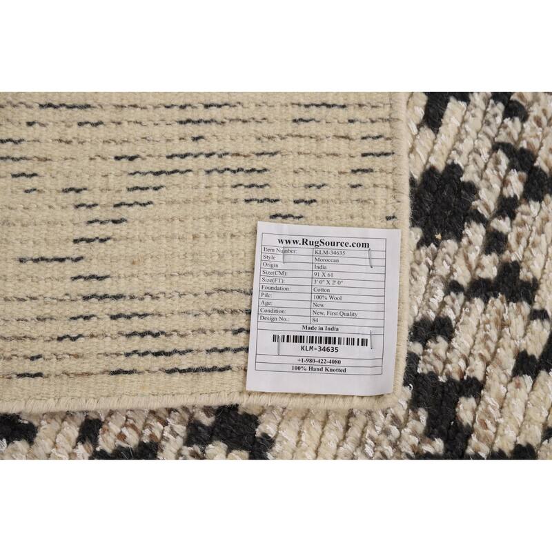 Geometric Moroccan Indian Rug Hand-Knotted Foyer Wool Carpet - 2'0"x 3'0"