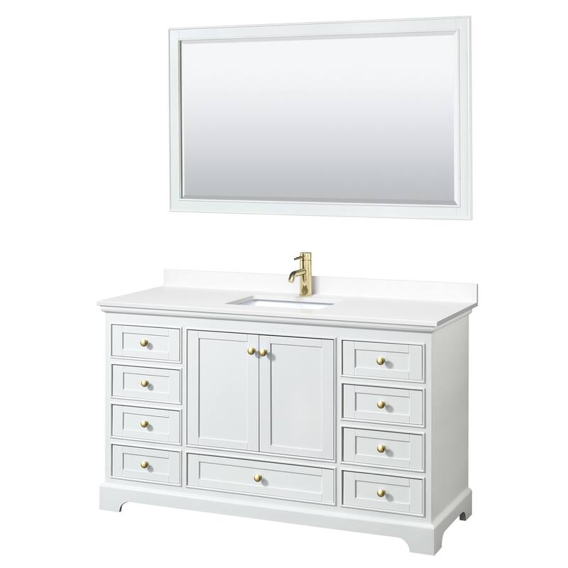 Wyndham Collection Deborah 60" Free Standing Single Basin Vanity Set - White / White Cultured Marble Top / Brushed Gold