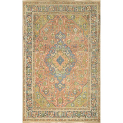 Hand Knotted Oriental 100% Wool Carpet Traditional Floral Coral Tabriz Area Rug - 9' 5'' X 6' 3''