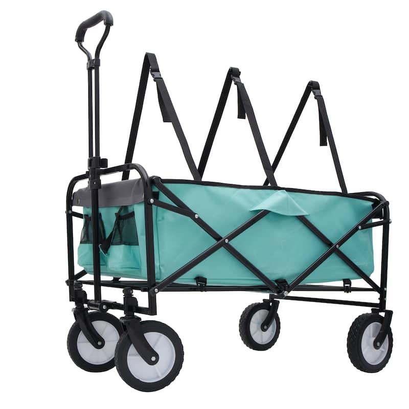 Heavy-Duty All-Terrain Folding Wagon - 360lb Capacity with Storage Straps, Green