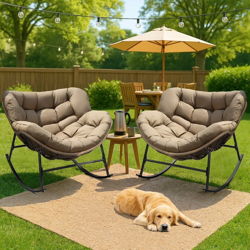 FINCATI Outdoor Royal Rocking Papasan Chair, Luxury Cozy Outdoor Rocking Chair, 450 lbs Indoor Extra Large Recliner Chair