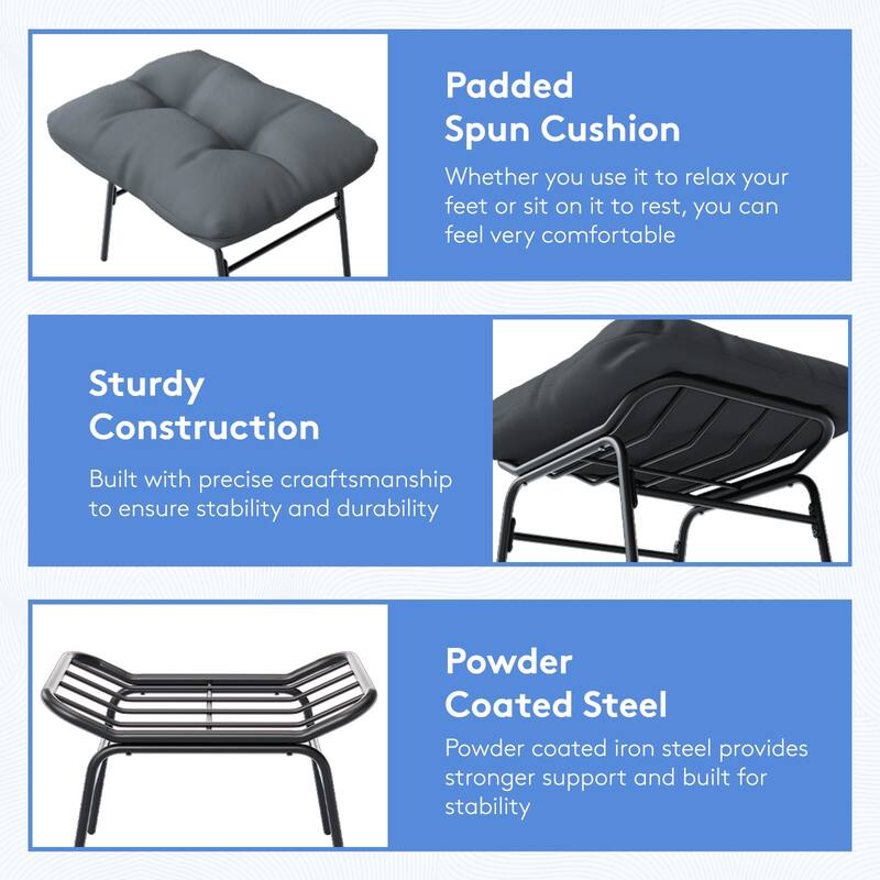 Metal Frame Chair and Footrest Set with Detachable Cushions – Outdoor Comfort and Durability