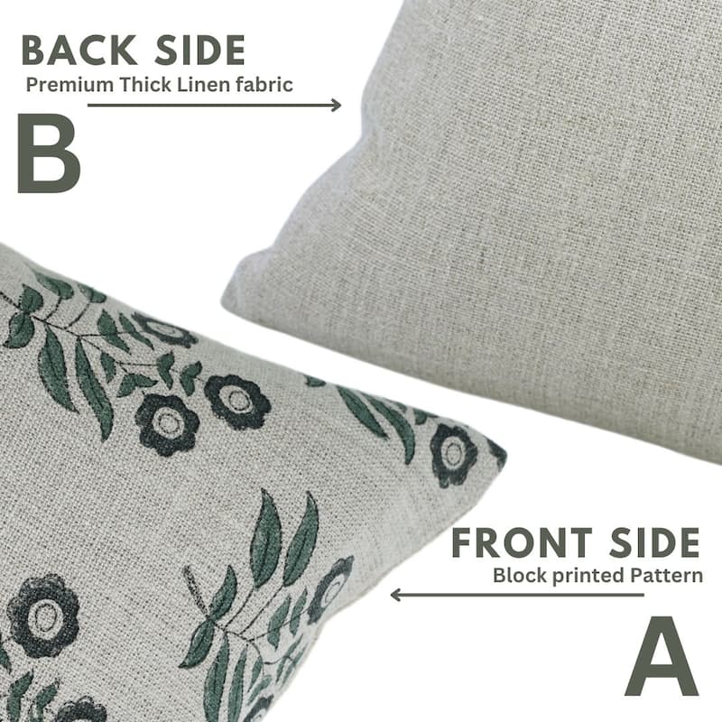 Linen Farmhouse Block print pillow Cover - Neha