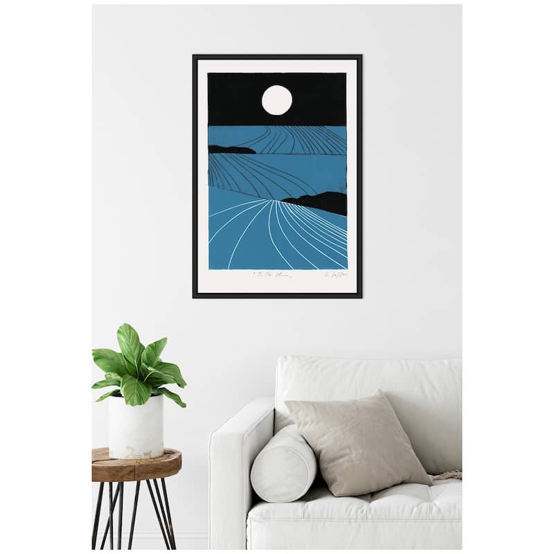 Kate and Laurel Sylvie Folk To The Moon Linocut Framed Canvas by Giuliana Lazzerini