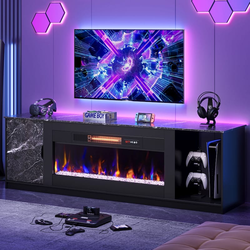 Bestier 70" TV Stand with 36" Electric Fireplace, Modern Led Electirc Fireplace TV Stand fits TV up to 80" with Storage Cabinet