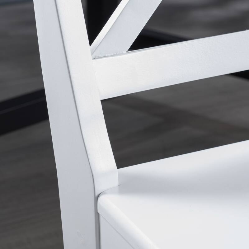 Acacia Wood Dining Chairs, White Cross Back Chairs (Set of 2)