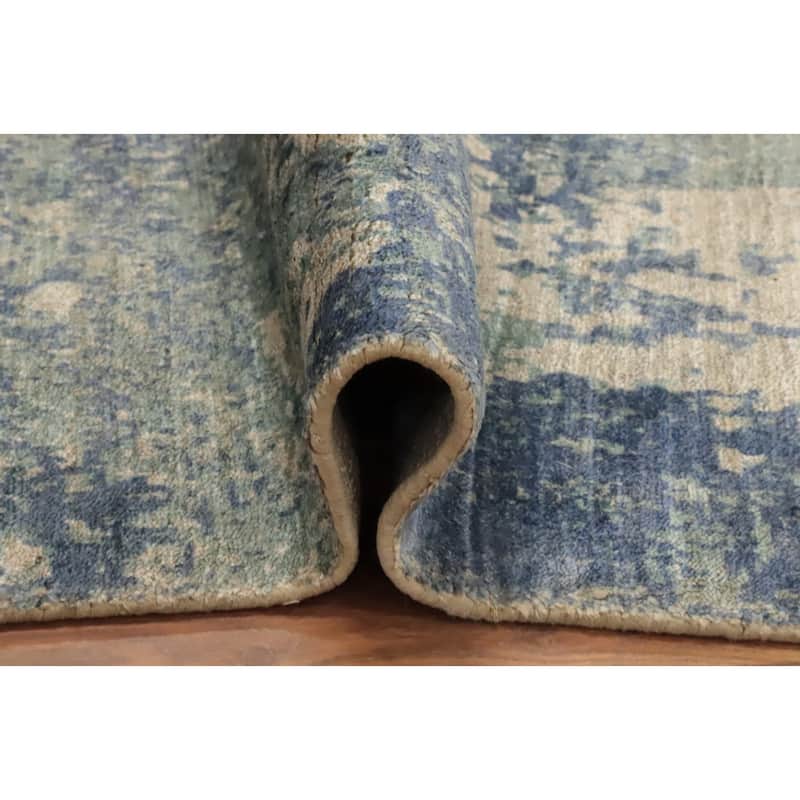 Hand Knotted Oriental Viscose Silk Carpet Modern Abstract Green Abstract Area Rug - 7' 11'' X 5' 0''