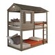 preview thumbnail 2 of 4, Twin over Twin Size Solid Wood Bunk Bed with Roof and Ladder