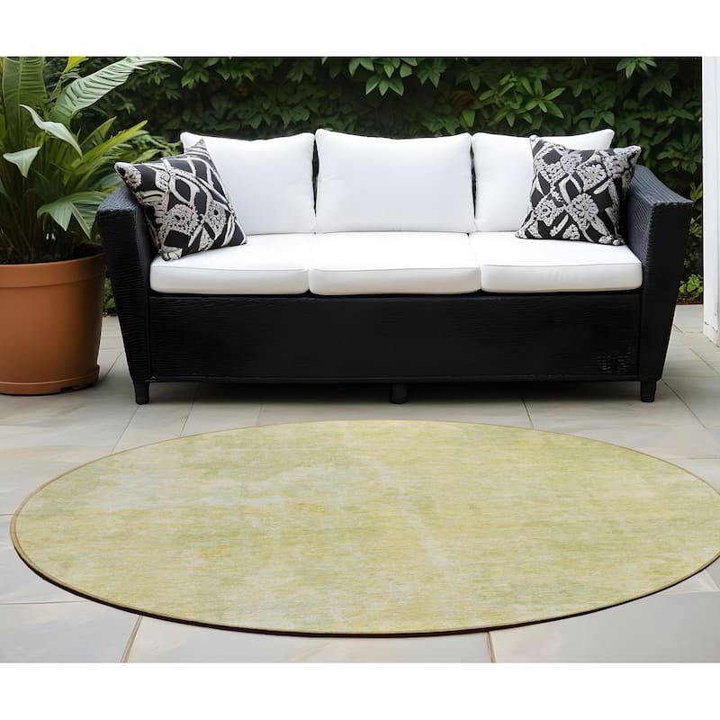 Dax Modern Art-Inspired Weather Resistant Blended Style Outdoor Rug - 8' Round - Gold