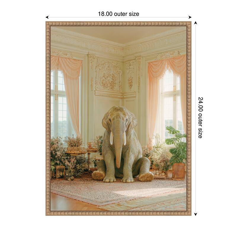 Kate and Laurel Lazy Elephant Sitting in His Room by Michael Schauer Framed Canvas Wall Art Print