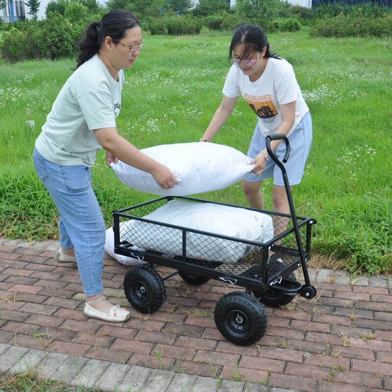 Steel Frame Garden Trolley with 180° Steering Handle, Removable Sides, 550lbs Capacity, 10-inch Pneumatic Tires for Yard - Metal
