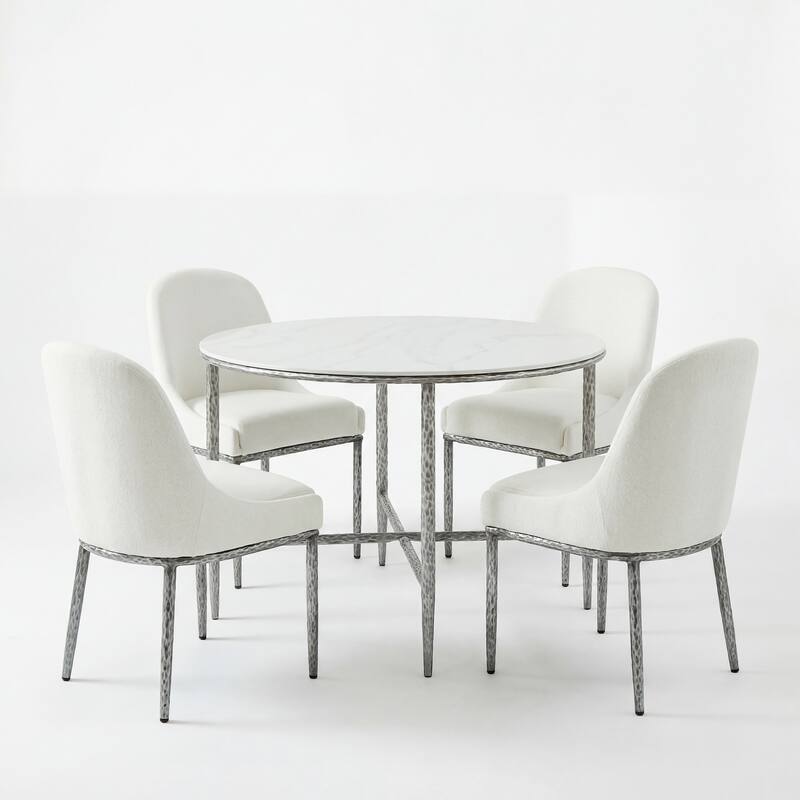 Christopher Knight Home - 5-Piece Industrial Metal Top Dining Set with Upholstered Chairs