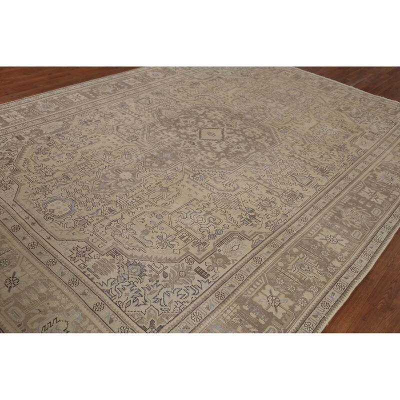 Geometric Tabriz Persian Vintage Area Rug Hand-Knotted Wool Carpet - 8'2"x 11'6"