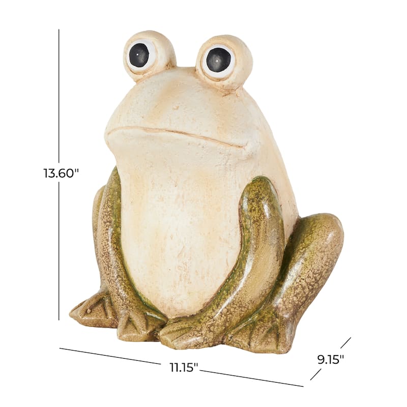 Magnesium Oxide Frog Garden Sculpture with Brown and Green Accents - Cream - Roche River Decor