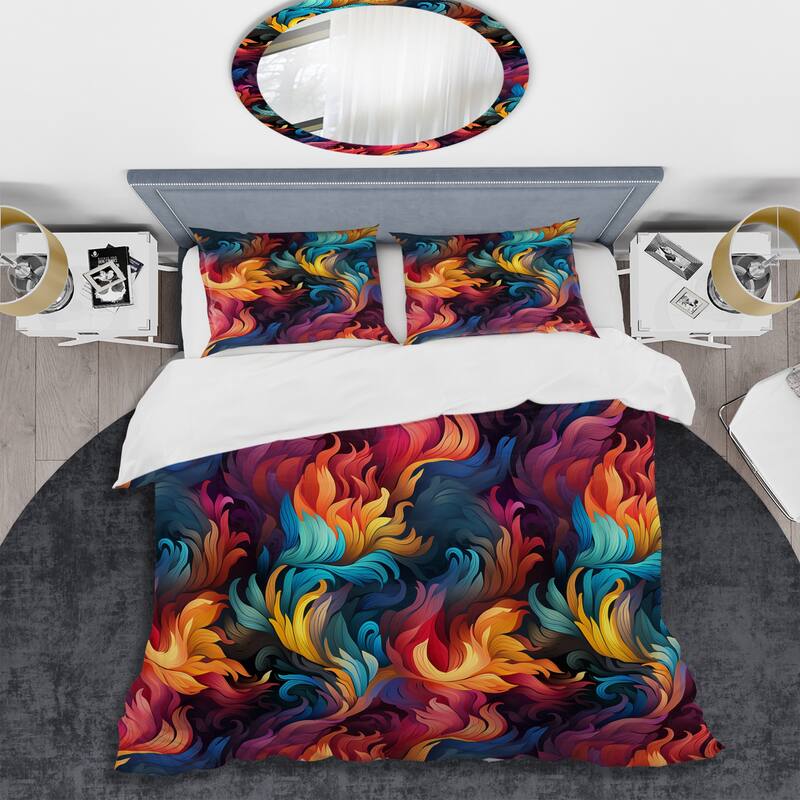 Designart "Popart Psychedelic Swirls" Modern Bedding Set With Shams