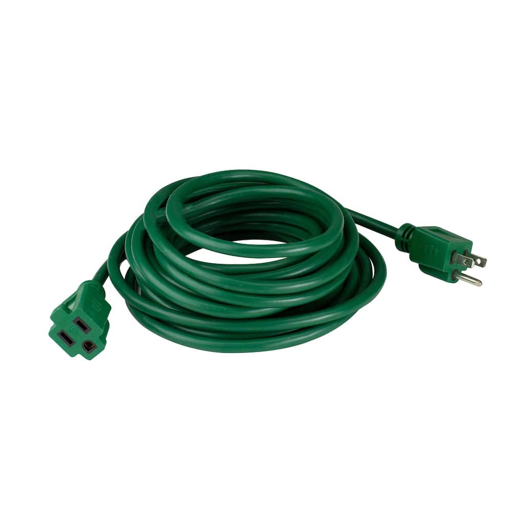 Three-Prong Outdoor Extension Power Cord with Single Outlet End Connector - 20' - Green