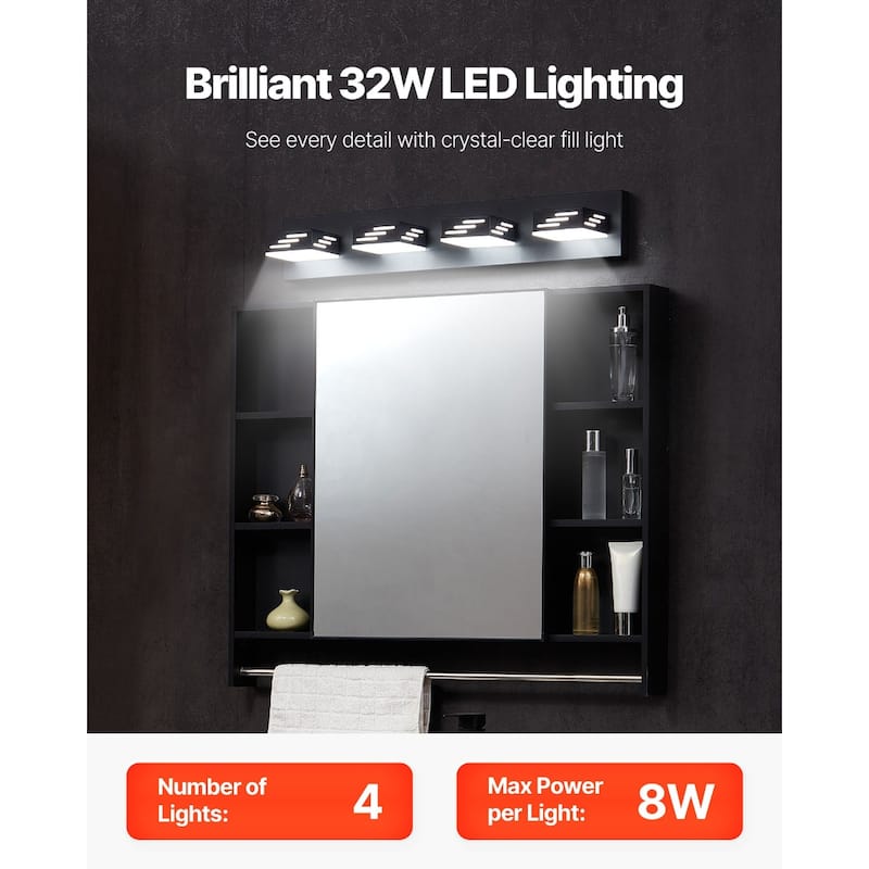 Modern LED Bathroom Vanity Light Fixture with 4 Rotatable Heads and 6000K Daylight Glow
