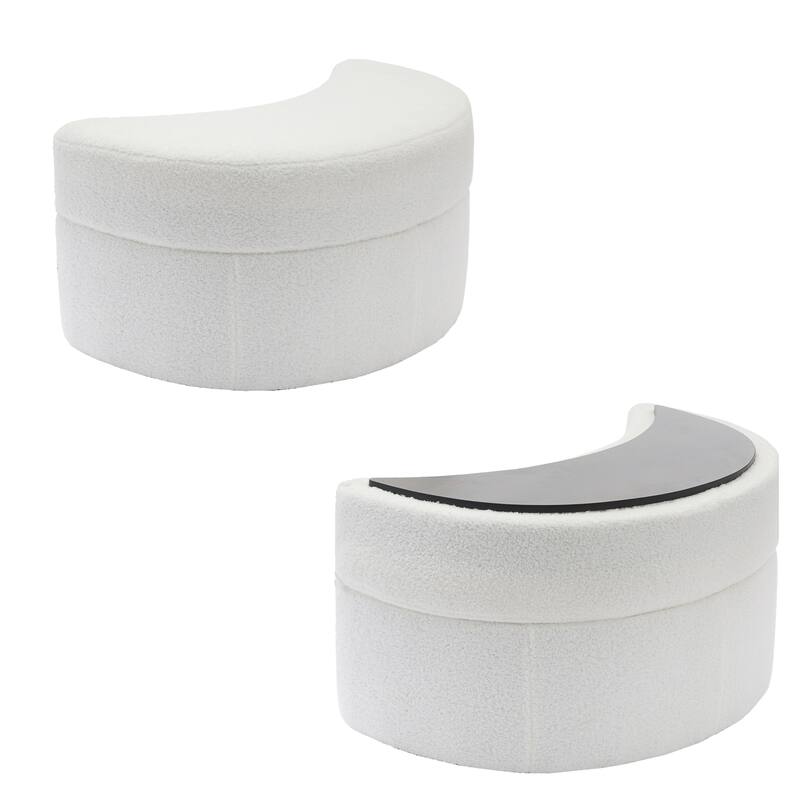 Chenille Half Moon Storage Ottoman(Set of 2)