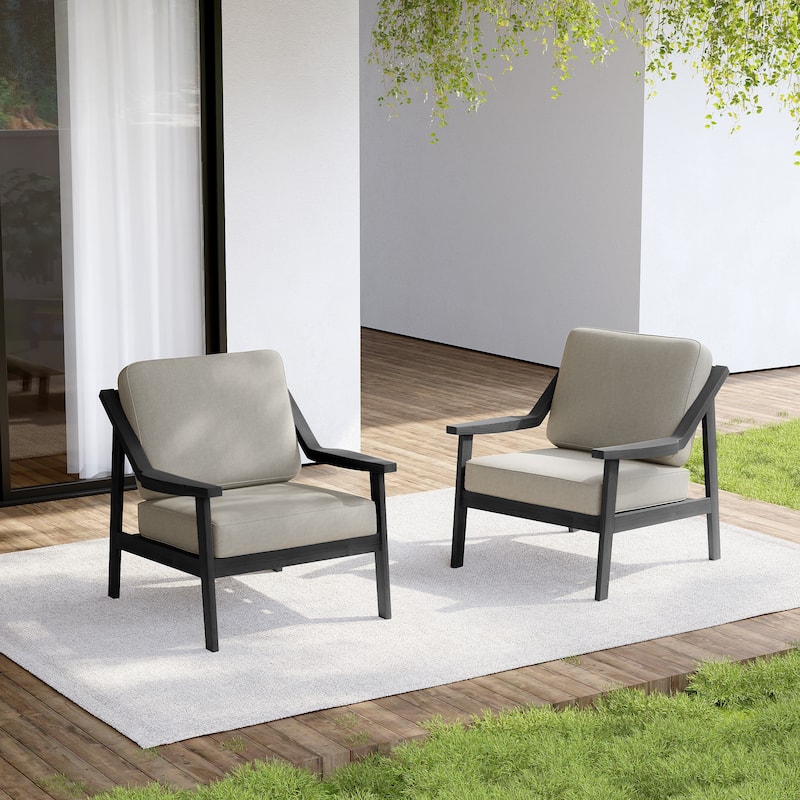 Set of 2 Outdoor Teak Wood Patio Chair with Cushion