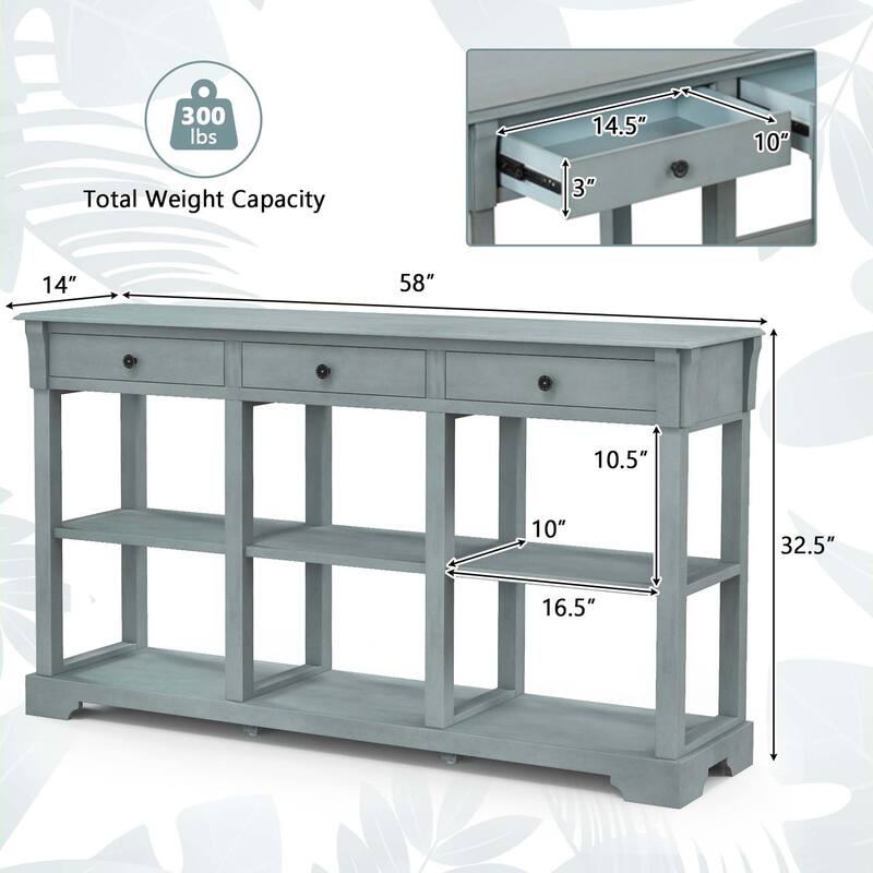 Costway 58'' Long Sofa Table with Storage Retro Console Table with 3 - See Details