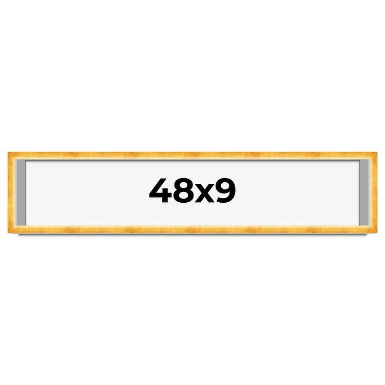 48x9 Shadow Box Frame Gold | 1.625 Inches Deep Real Wood Traditional